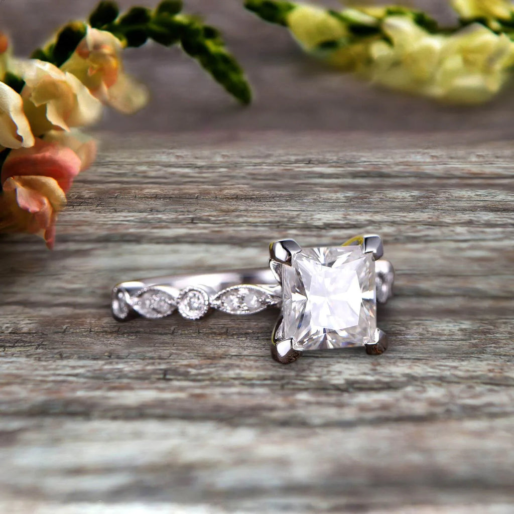 Princess Cut Moissanite Engagement Ring on 10K White Gold N134092