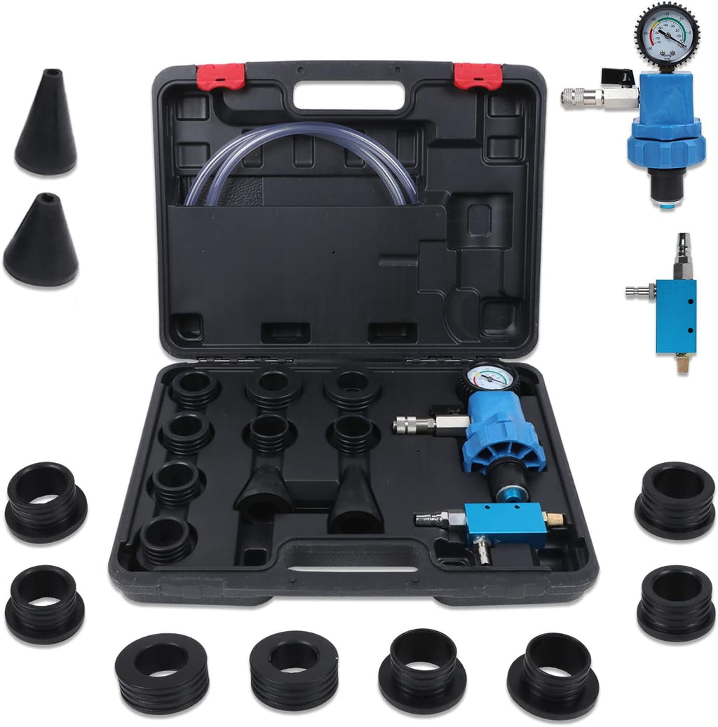 Universal Coolant Vacuum Refill Kit with Dual Scale Pressure Gauge, 2PCS Rubber Plug and 8PCS Rubber Adapters C30267