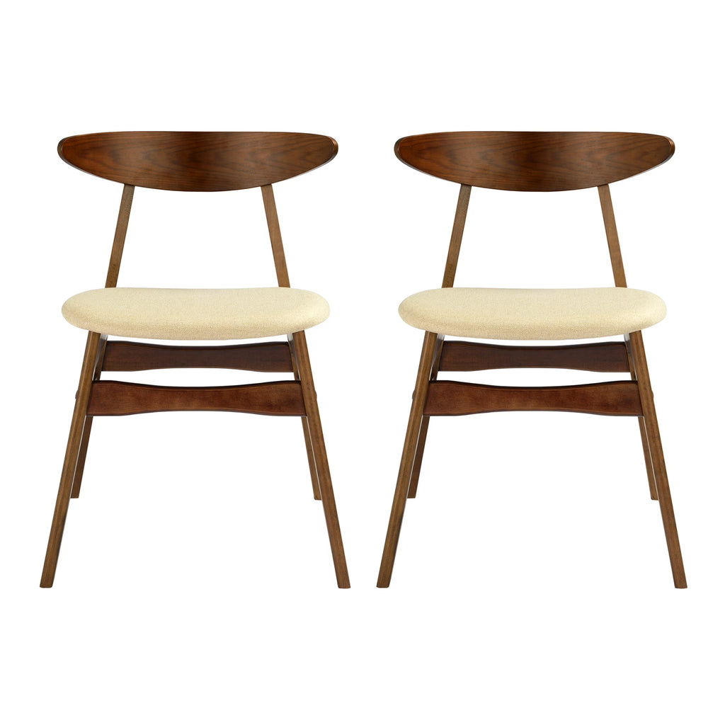 Beige Solid Wood Upholstered Dining Side Chair Set of 2 M17764