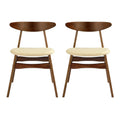 Beige Solid Wood Upholstered Dining Side Chair Set of 2 M17764