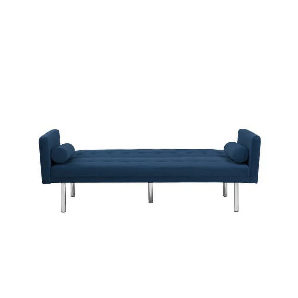 Blue Velvet Tufted Futon Sofa with 2 Pillows K826