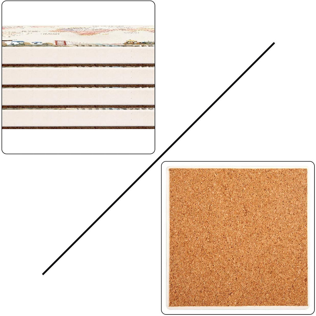 Set of 4 Ceramic Stone Coasters with Cork Base B5746