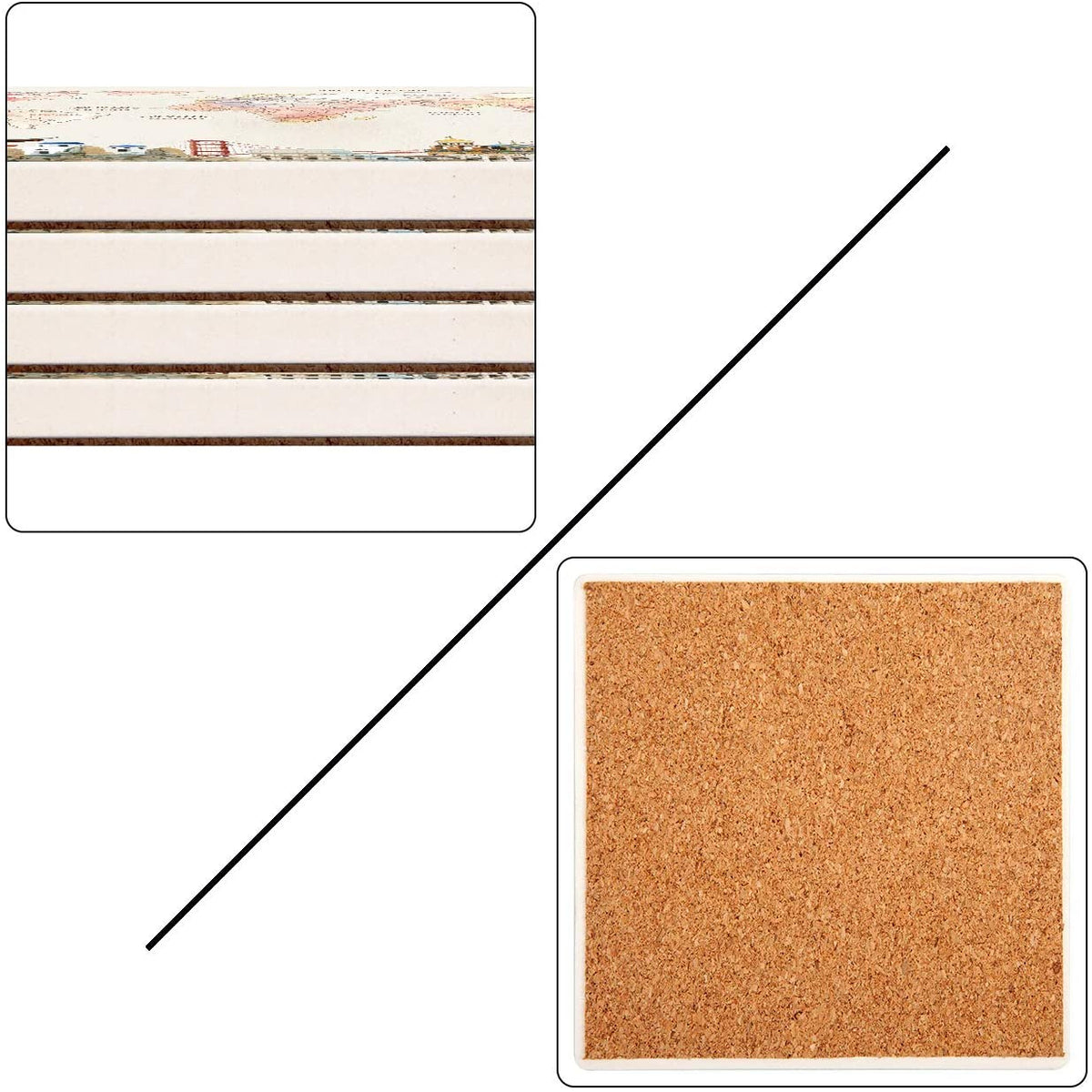 Set of 4 Ceramic Stone Coasters with Cork Base B5746