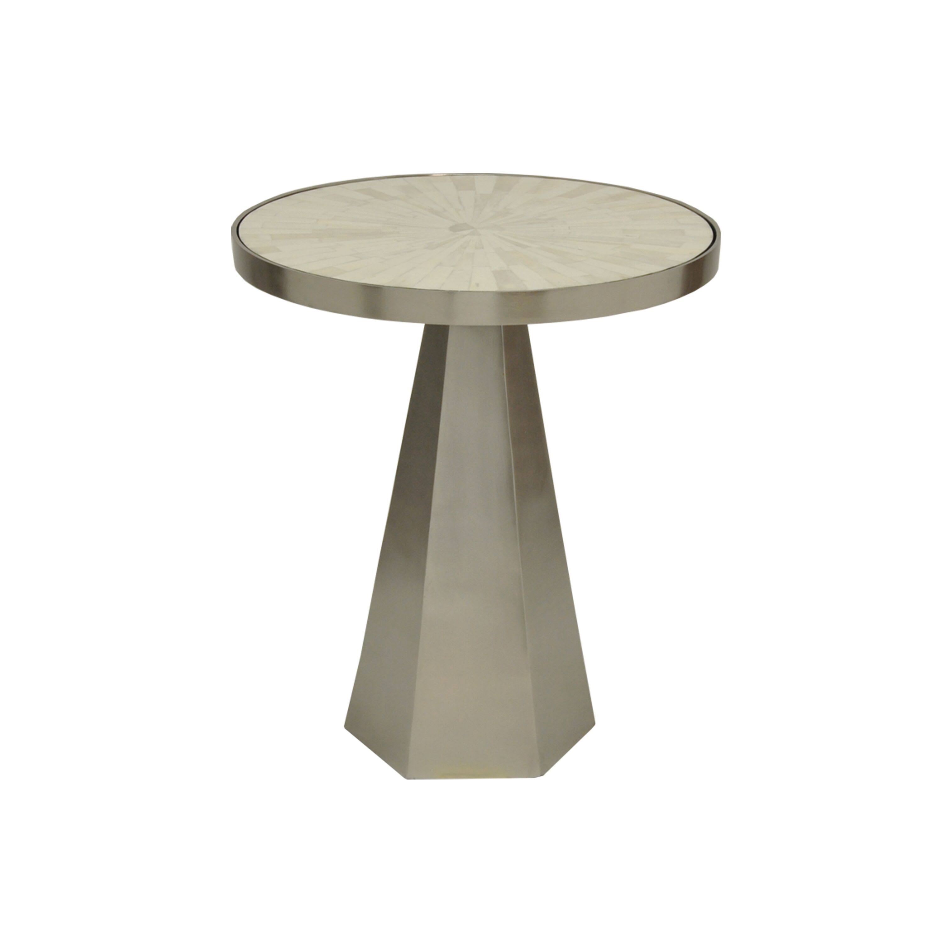 Antique Nickel Side Table with Radial Bone Top Y847049