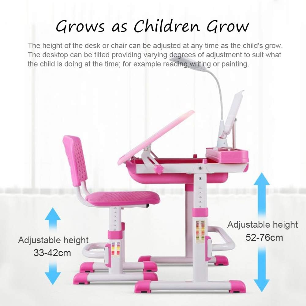 Grey Height Adjustable Kids Desk and Chair Set with Tilt Desktop and Storage Drawer A2052