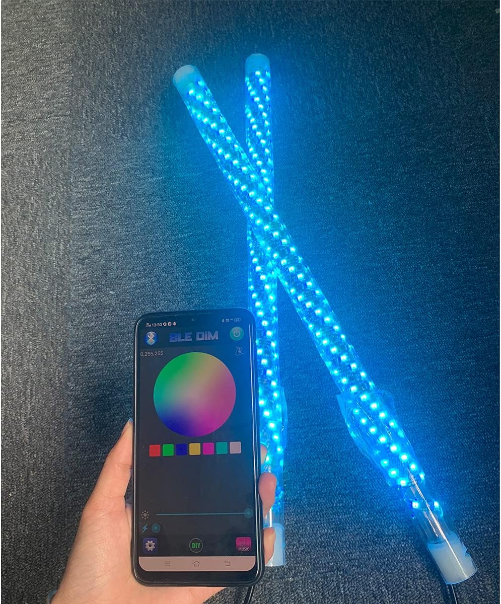 2PCS RGB LED Whip Lights Spiral Multiple Colors SUV Safety Light Bluetooth App Controlled W256698