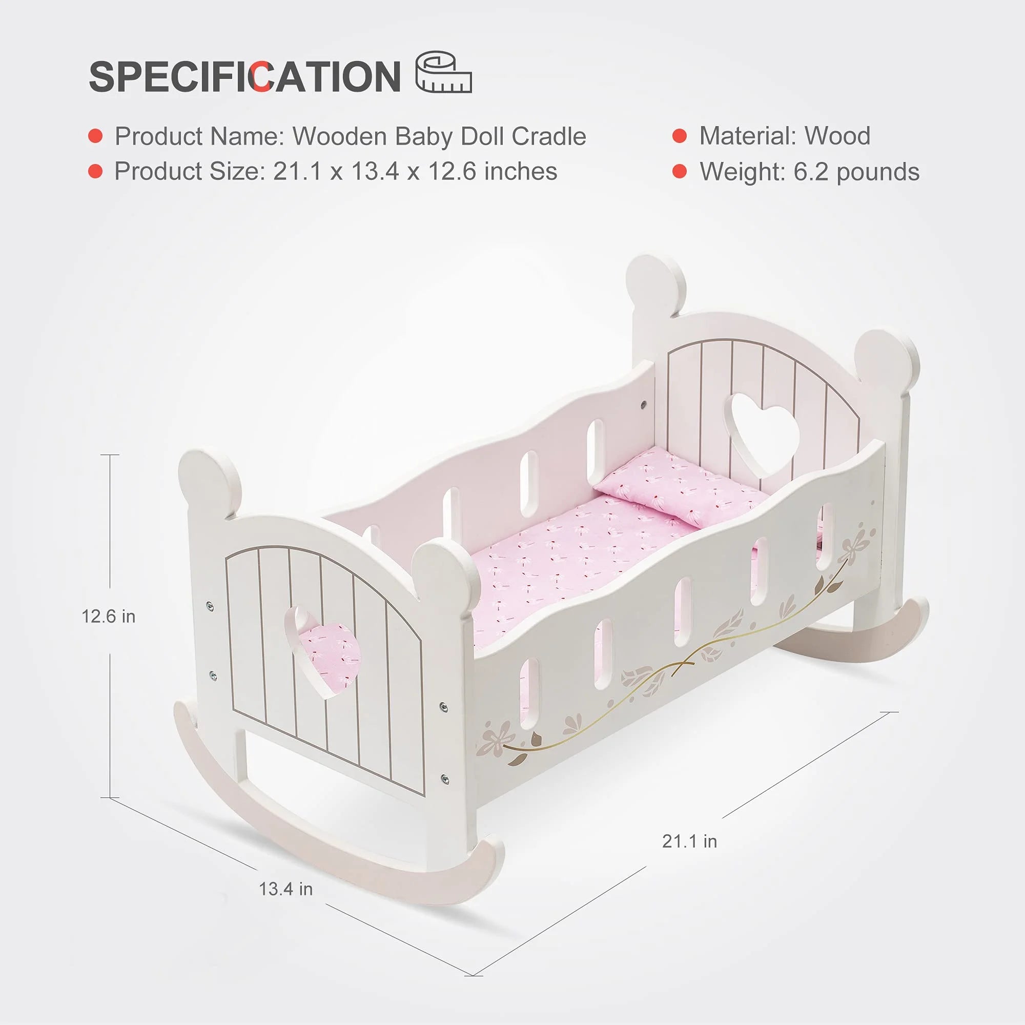 White Wooden Doll Cradle Rocking Doll Bed Q316318