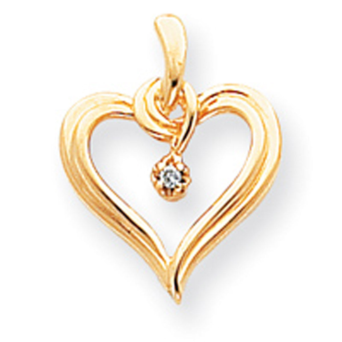 14K Yellow Gold Diamond Heart Pendant Charm with 10K Yellow Gold Rope Chain Necklace 18'' T24681