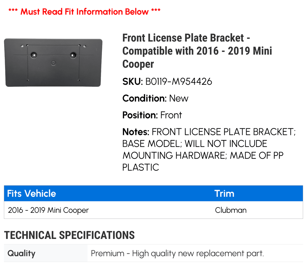 Front License Plate Bracket for Mini Cooper X462492
