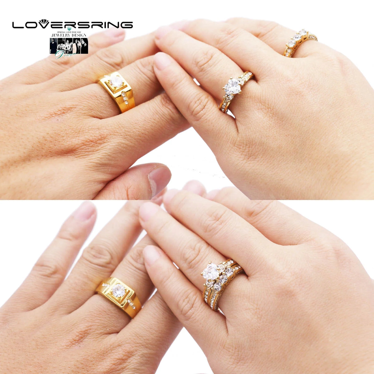 Silver Plated 10k Gold White Square CZ Wedding Ring Set P984425