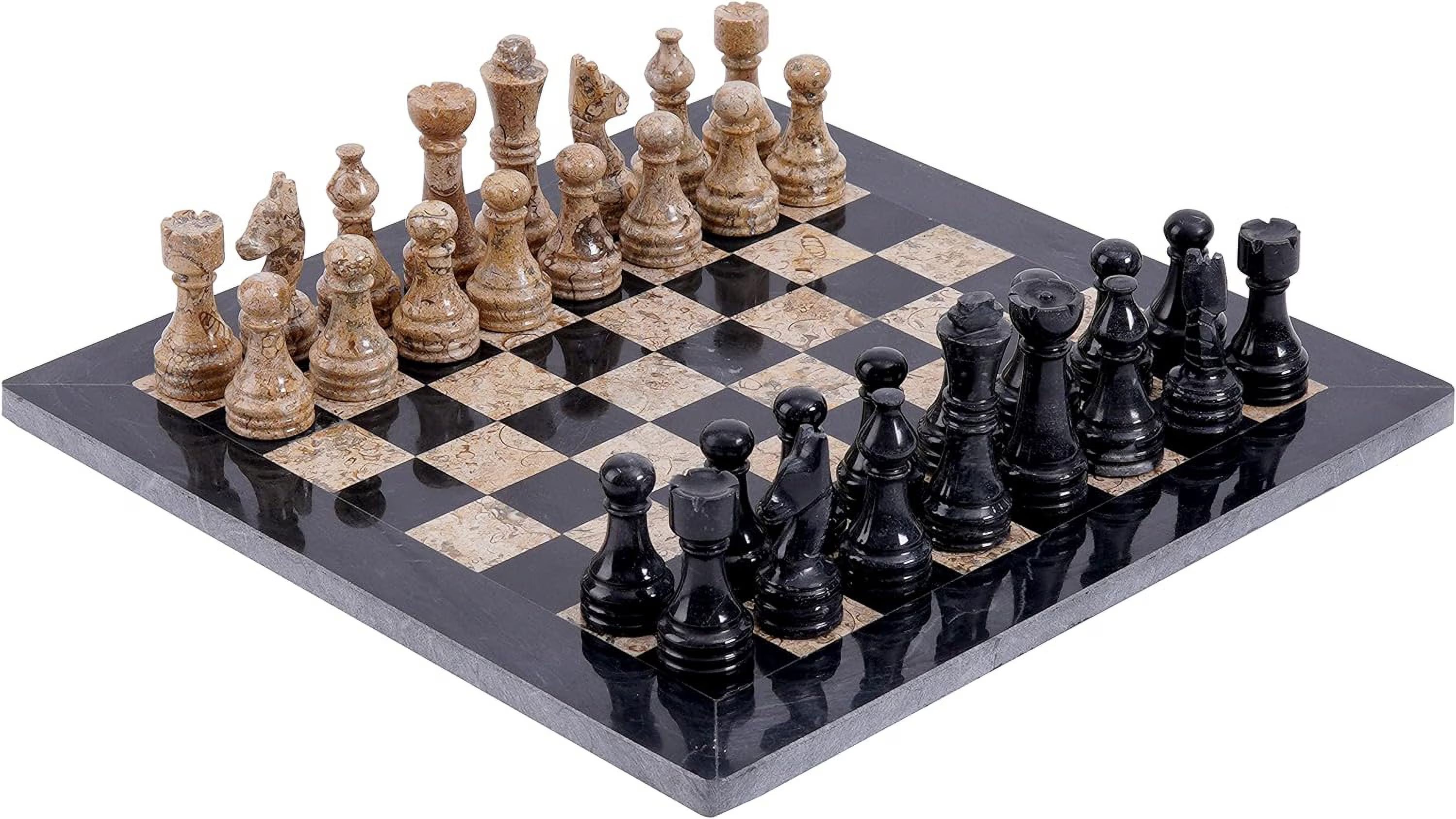 Marble Chess Set 12 Inches Black and Coral Handmade 1 Chess Board & 32 Chess Pieces S9382
