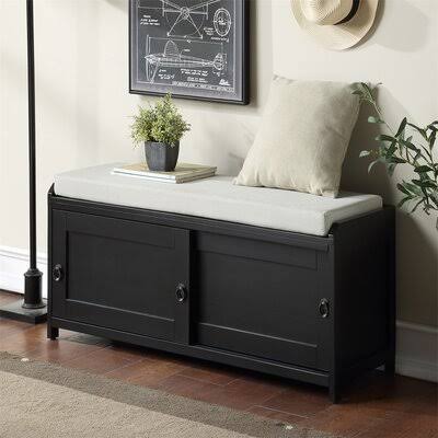 Black Wood Storage Bench with 2 Cabinets T373335