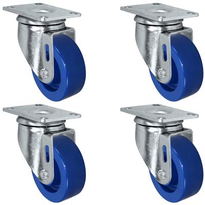 4 Solid Polyurethane Swivel Casters Set of 4, Plate Size 2-3/8 x 3-5/8 F270625
