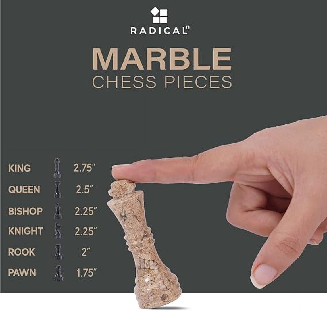 Marble Chess Set 12 Inches Black and Coral Handmade 1 Chess Board & 32 Chess Pieces S9382