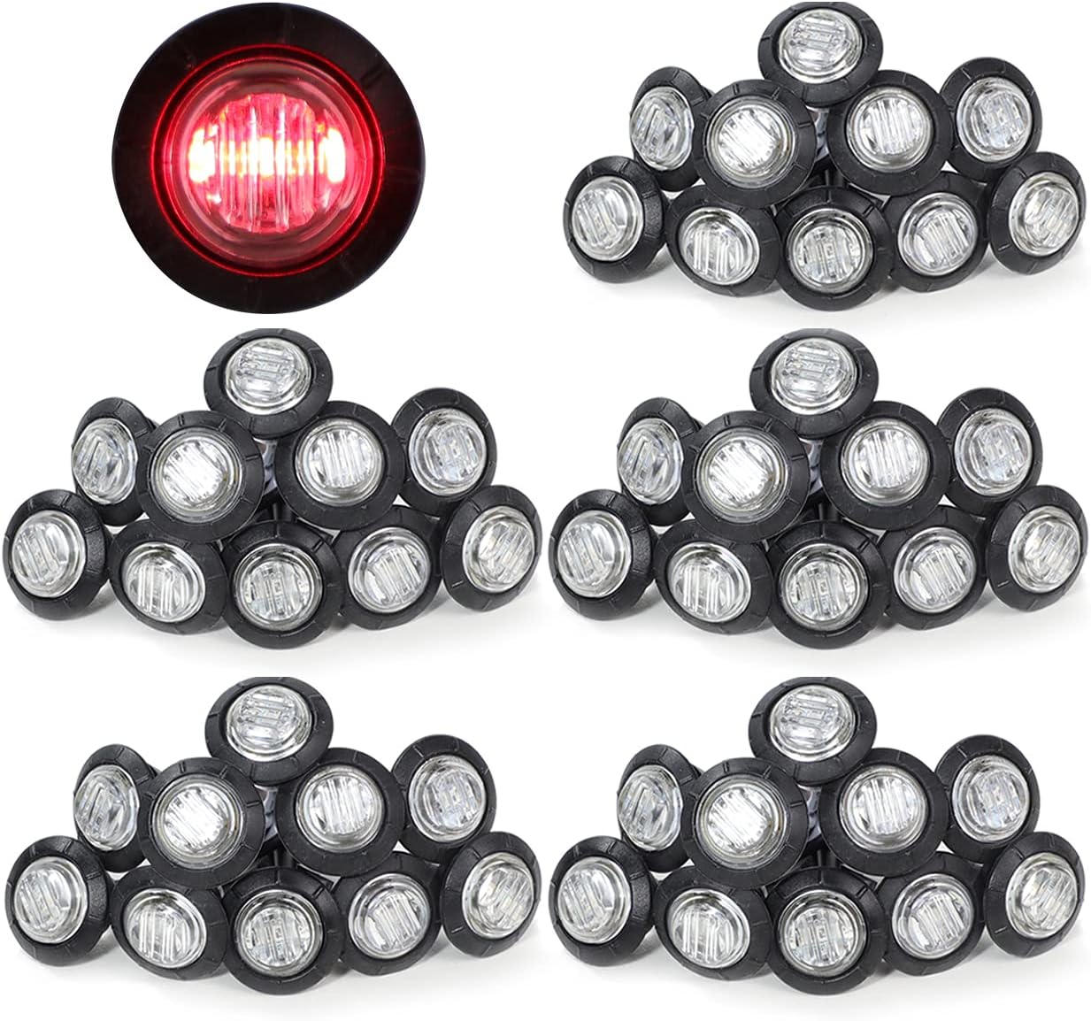 3/4 Inch Amber 3 LED Round Side Marker Indicator Lights (Pack of 50) W969245