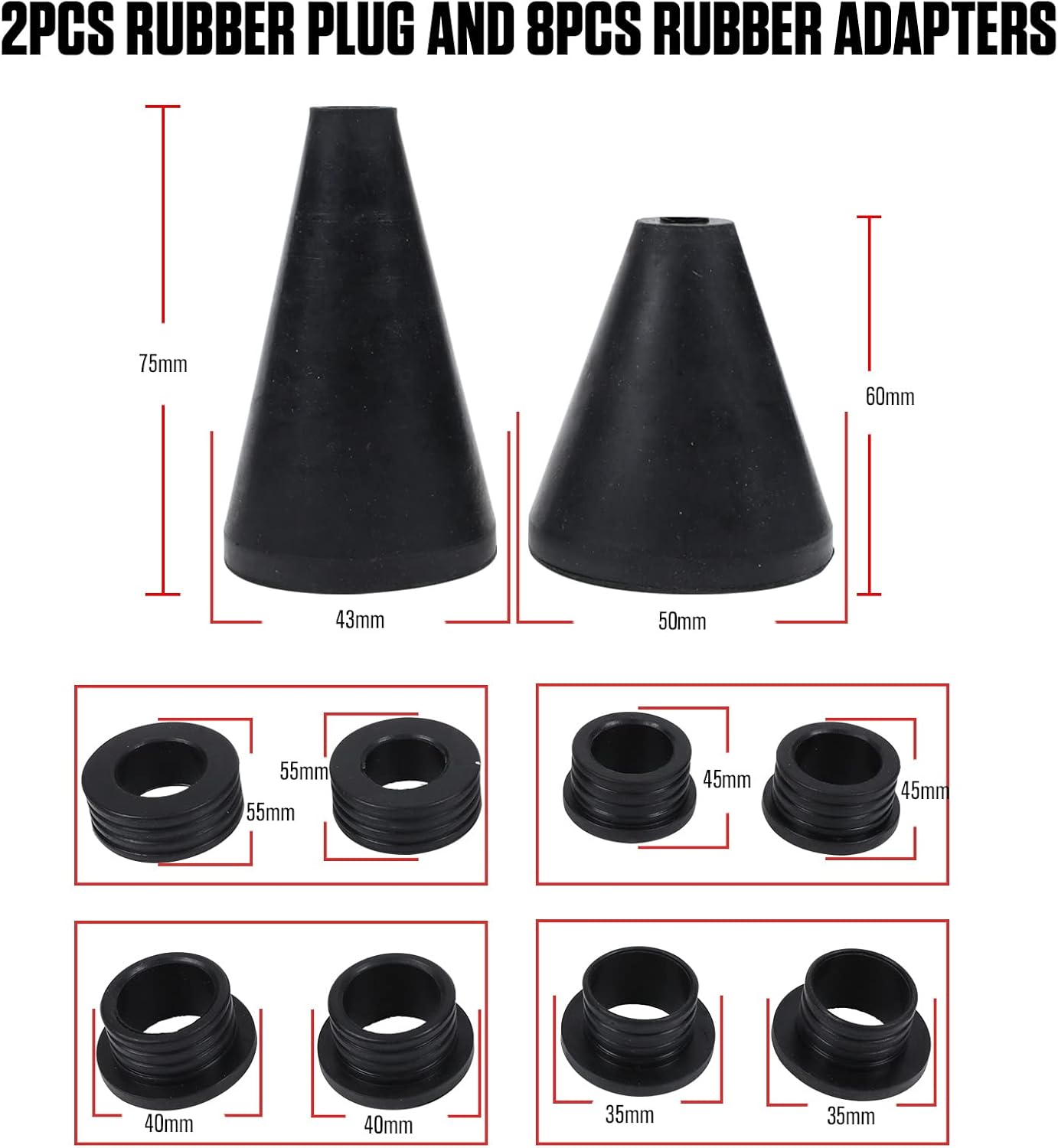 Universal Coolant Vacuum Refill Kit with Dual Scale Pressure Gauge, 2PCS Rubber Plug and 8PCS Rubber Adapters C30267