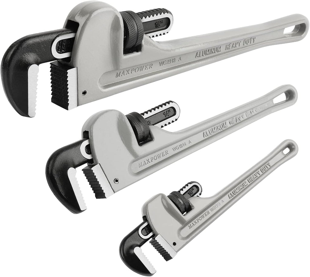 Pipe Wrench Set 10" 14" 18" Aluminum Plumber Wrenches Pack of 2 M92836