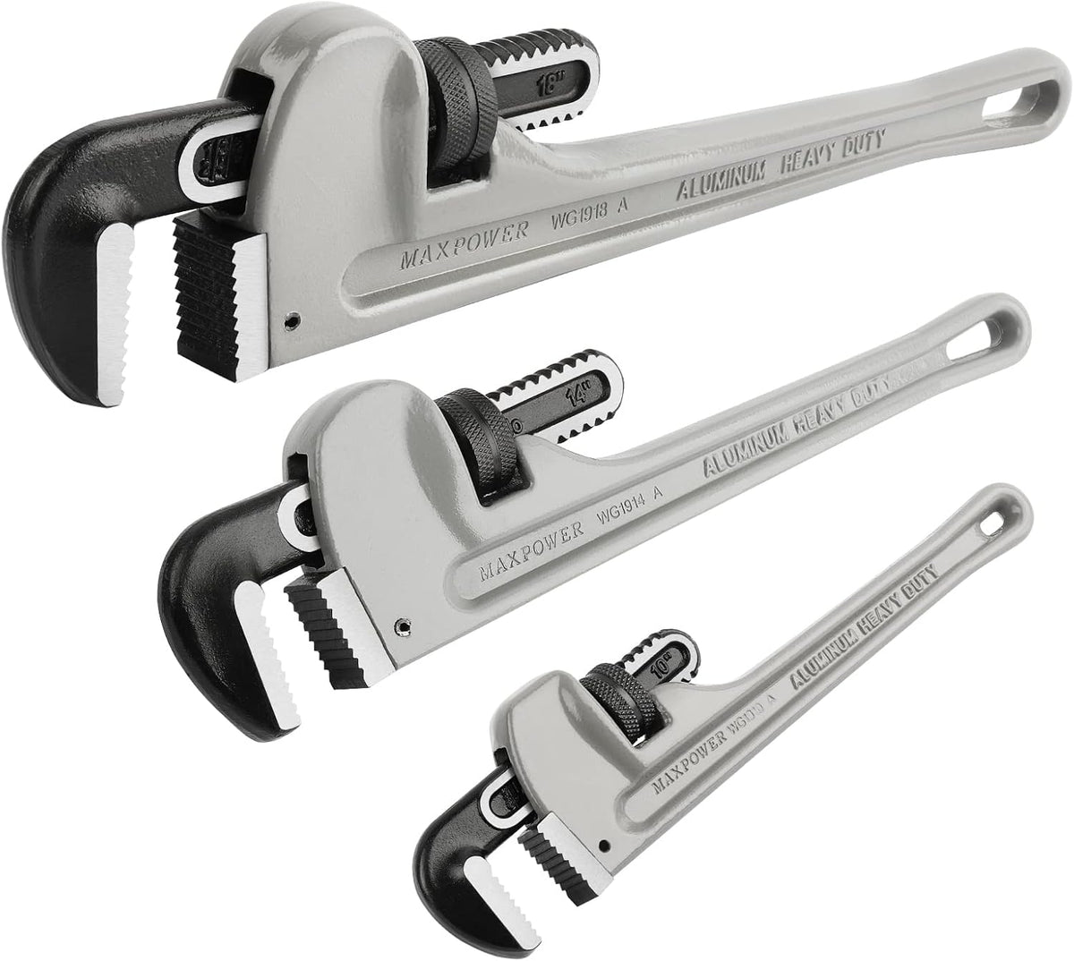 Pipe Wrench Set 10" 14" 18" Aluminum Plumber Wrenches Pack of 2 M92836