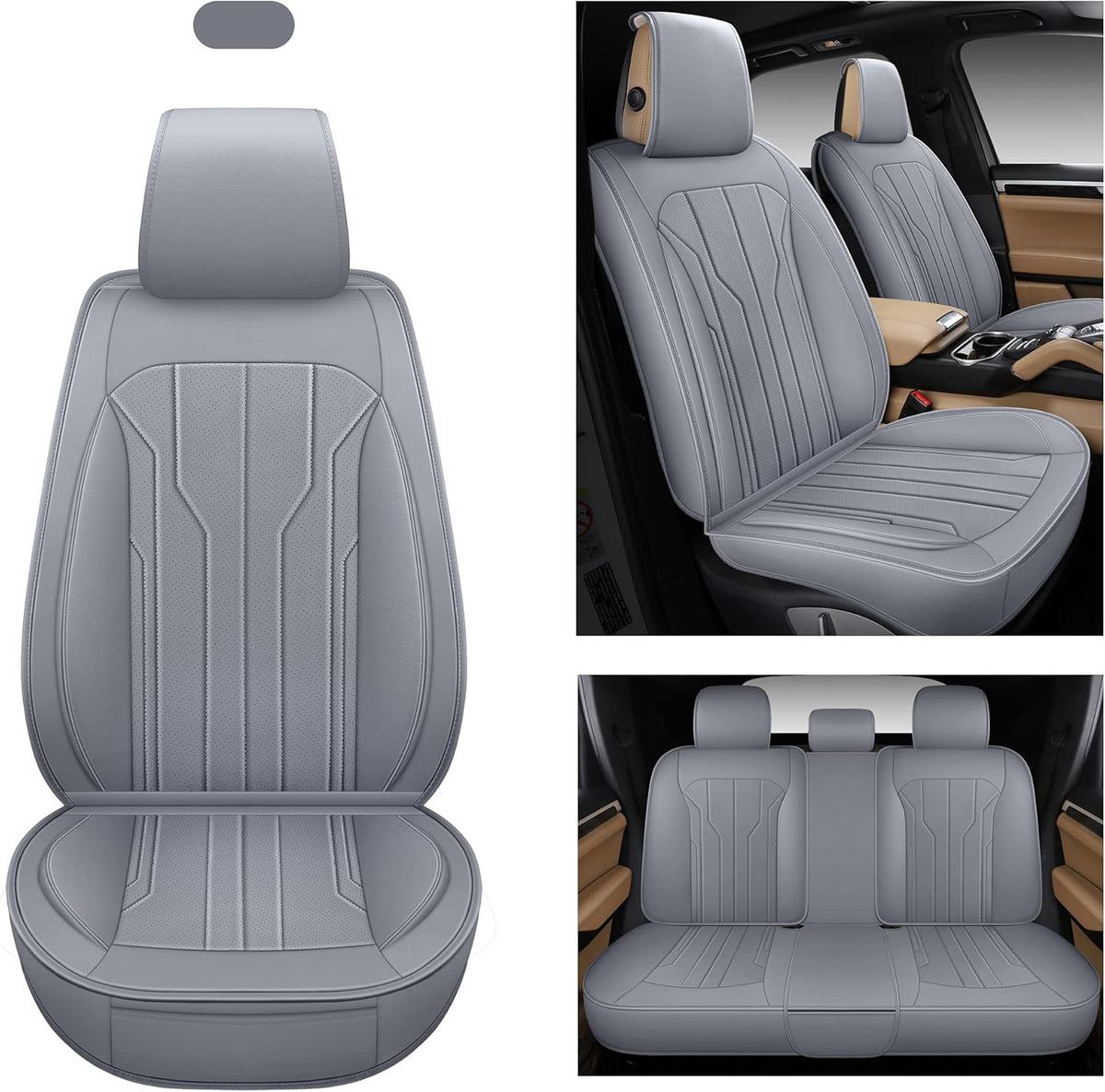 Leather Car Seat Covers, Full Set, Black Red U941722