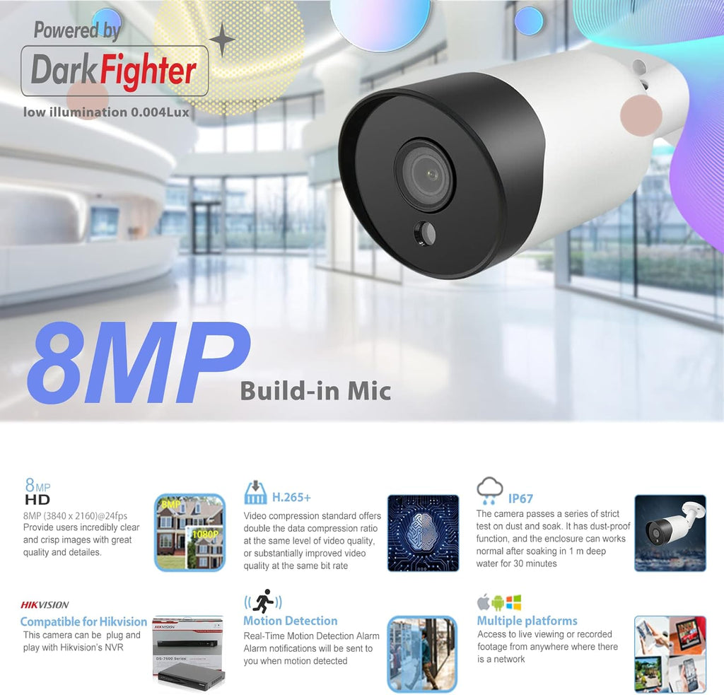 8MP 4K Bullet POE IP Security Camera with Microphone, Night Vision A7931