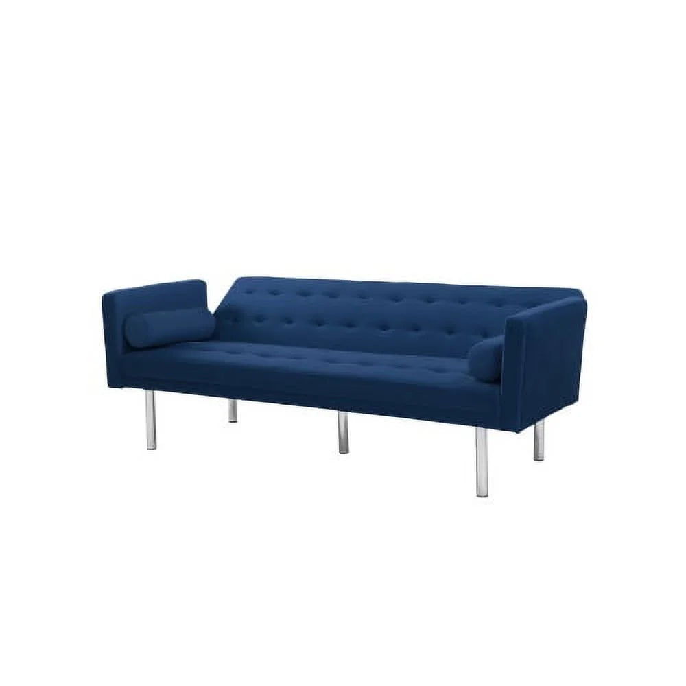 Blue Velvet Tufted Futon Sofa with 2 Pillows K826