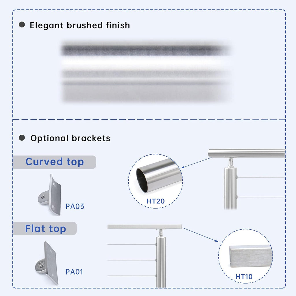 2Pack Stainless Steel Cable Railing Post Round 42x2.36 Pre-drilled Surface Mount Q4369