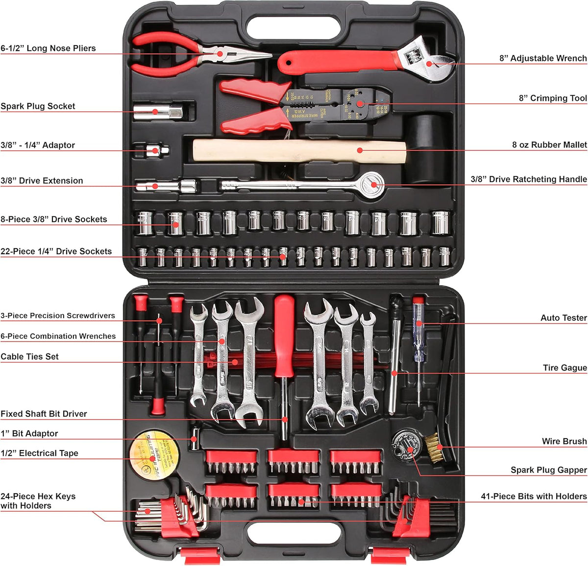 122-Piece General Household Hand Tool Set with Solid Carrying Tool Box B436330