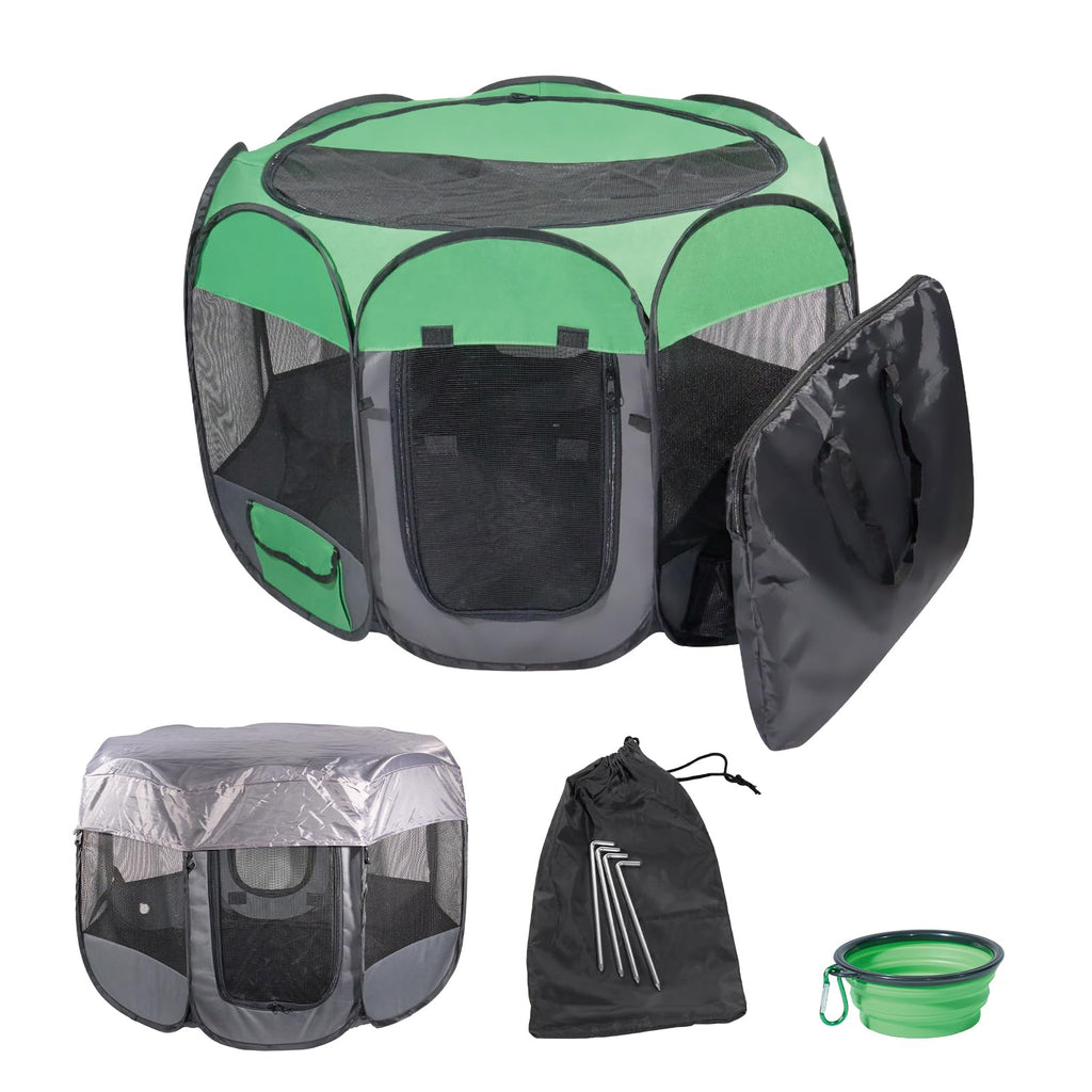 Medium Size Portable Foldable Pet Playpen with Zipper Top Cover Door I1115