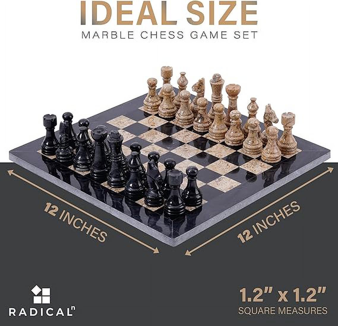 Marble Chess Set 12 Inches Black and Coral Handmade 1 Chess Board & 32 Chess Pieces S9382