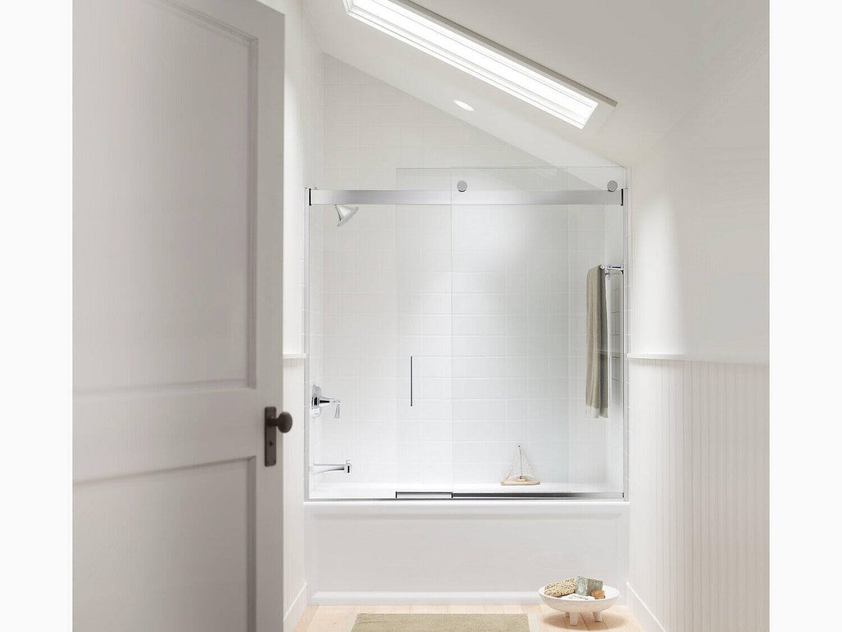 Frameless Sliding Bath Door with Frosted Glass, Matte Nickel Z7744