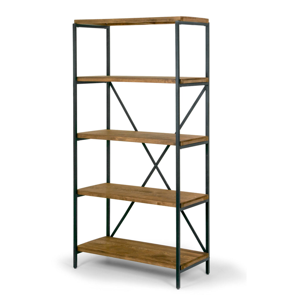 Brown Pine Wood Shelf Etagere Bookcase with Metal Frame Q695210
