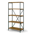 Brown Pine Wood Shelf Etagere Bookcase with Metal Frame Q695210