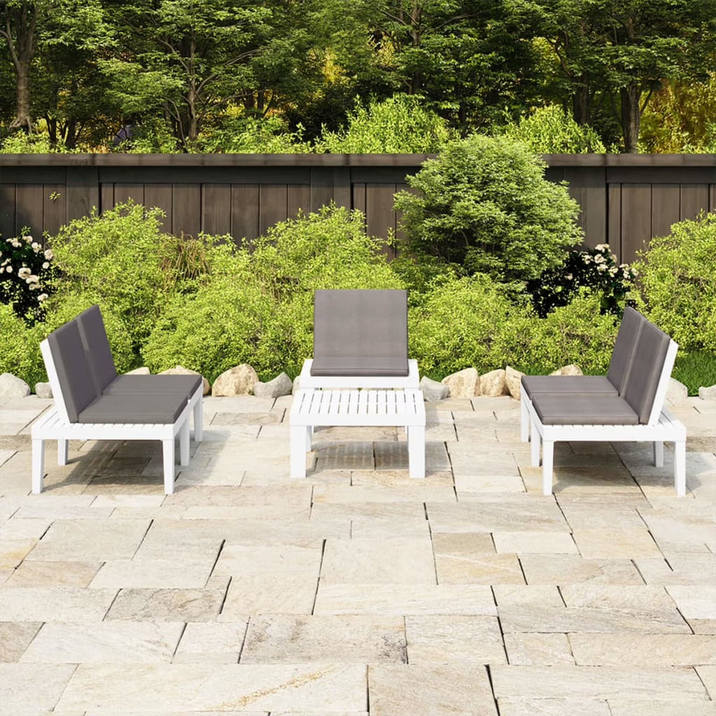 4 Piece Patio Lounge Set with Anthracite Cushions, 2 Benches, Chair and Table White Outdoor Sectional Sofa Set Z19624