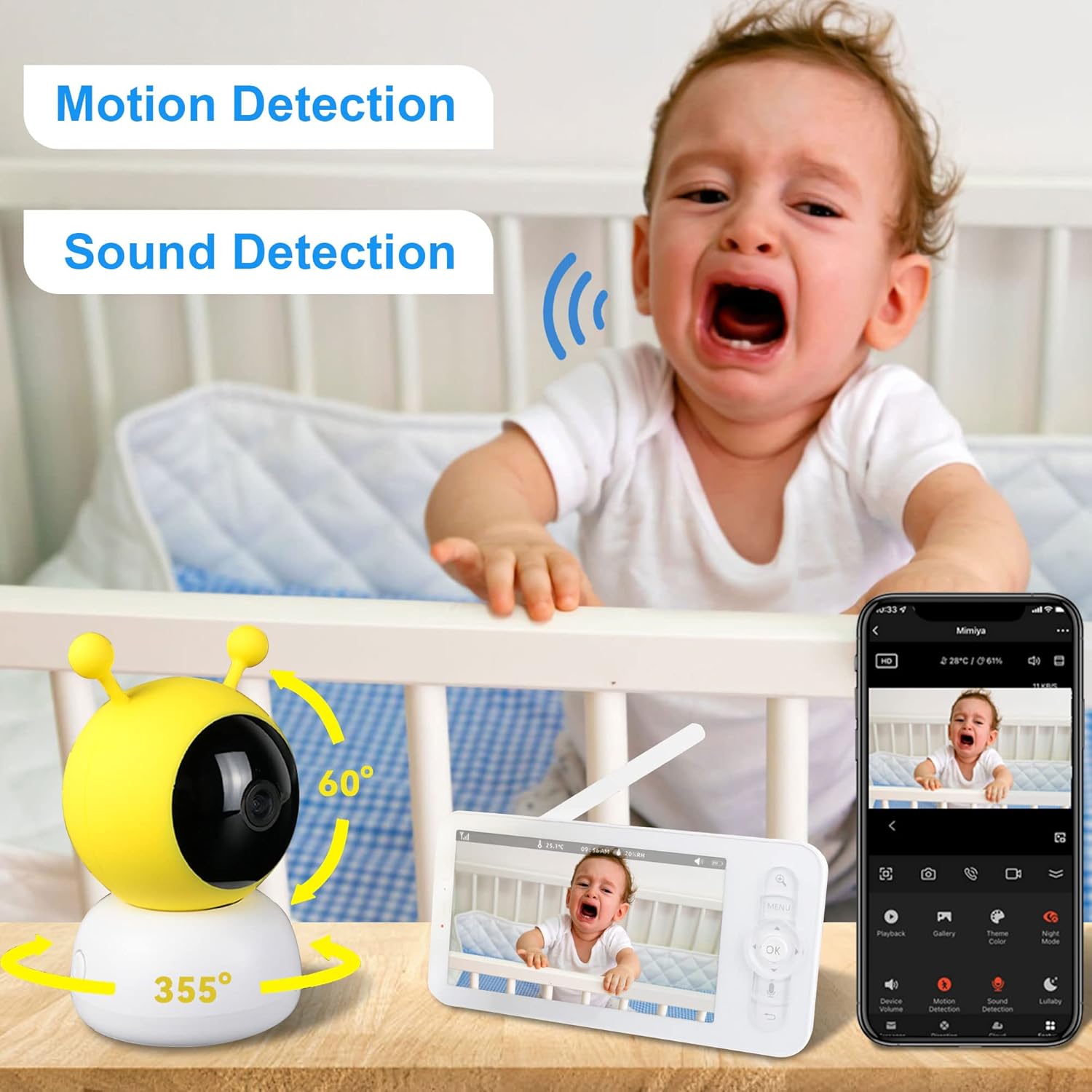 5" Video Baby Monitor with App and Screen, 1080p Digital Camera and 720p Display, 2-Way Audio & PIR Remote Pan-Tilt-Zoom via Tuya APP Control - WiFi & Wireless Technology Z992