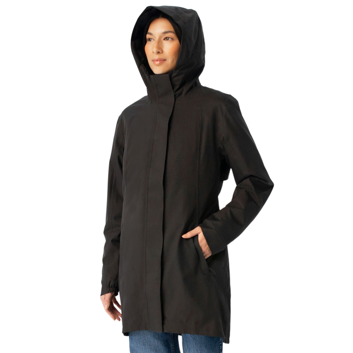 Black Waterproof Hooded Rain Jacket V3314