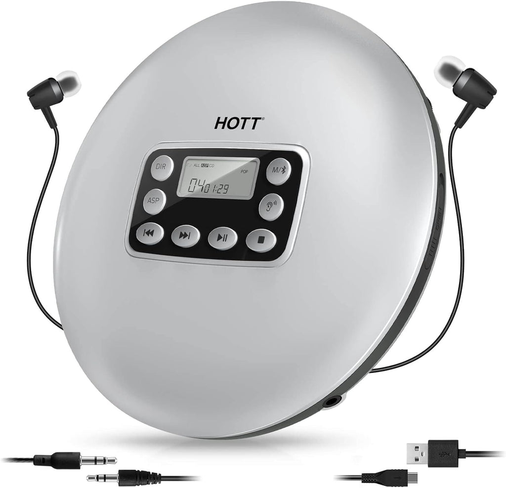 Silver Rechargeable Portable CD Player with Bluetooth V6173