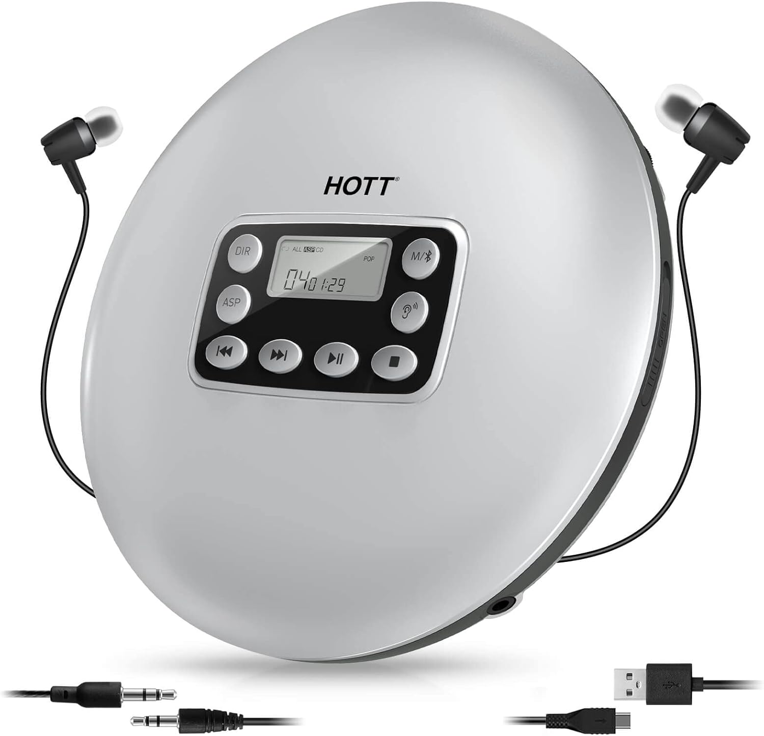 Silver Rechargeable Portable CD Player with Bluetooth V6173