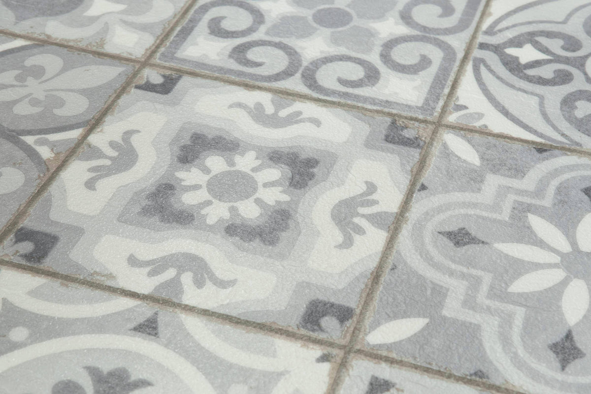 White Sand Stone Look Low-Gloss Finish Sheet Vinyl D4414