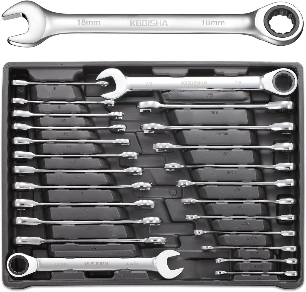 24-Piece Chrome Vanadium Steel Ratcheting Combination Wrench Set with Metric & SAE 72-Tooth X9562