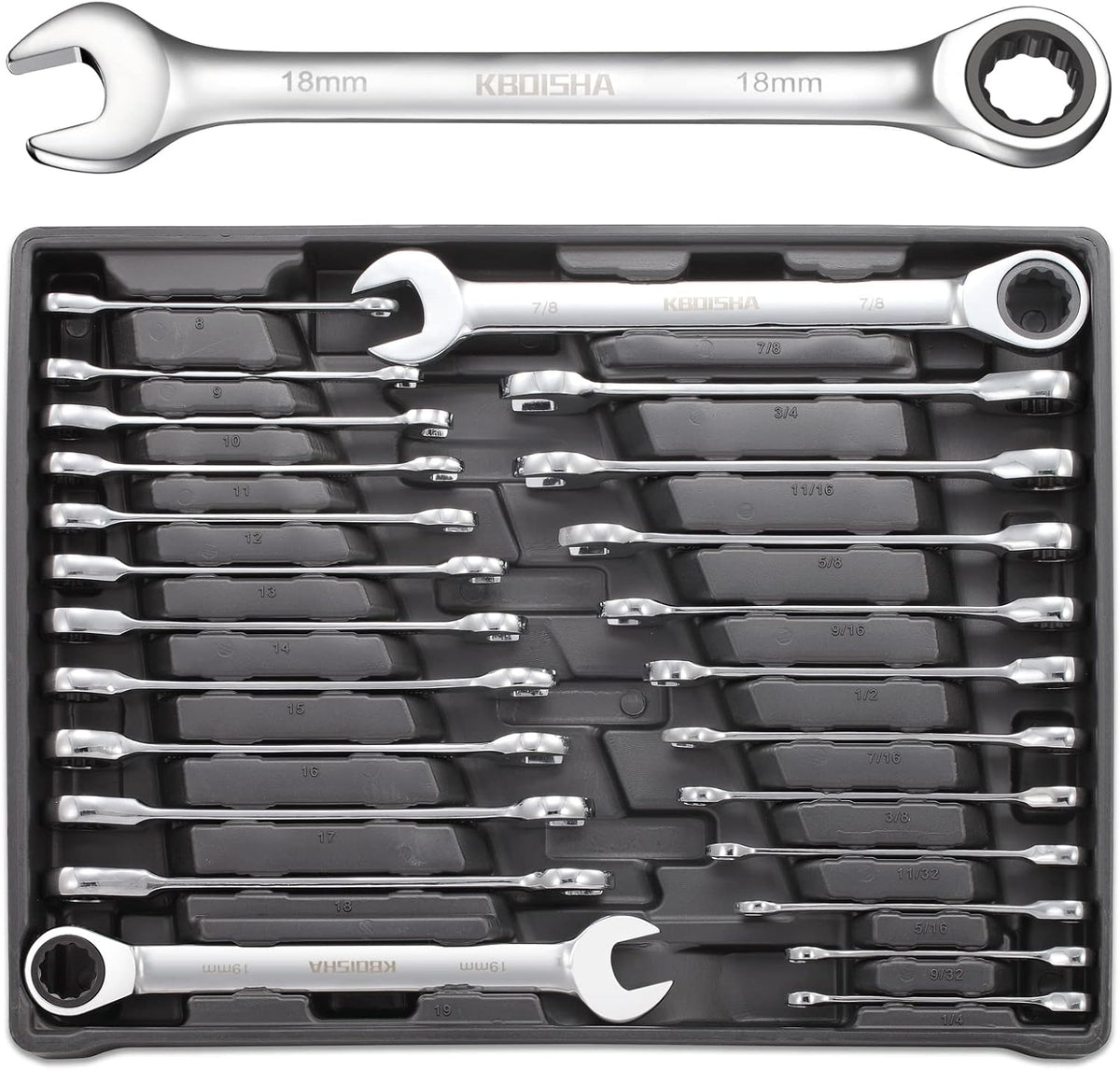 24-Piece Chrome Vanadium Steel Ratcheting Combination Wrench Set with Metric & SAE 72-Tooth X9562