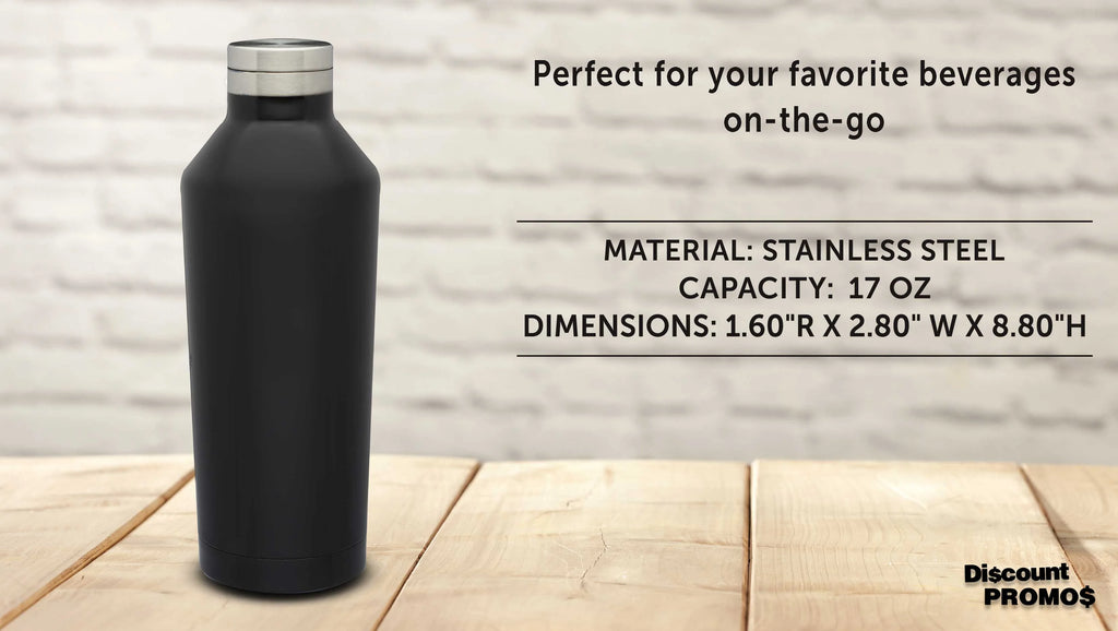 Black Stainless Steel Water Bottles 17 oz Set of 6 Double Wall F965