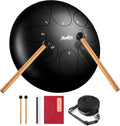 Black Steel Tongue Drum 8 Notes 10 Inches with Drumsticks and Travel Bag L577940