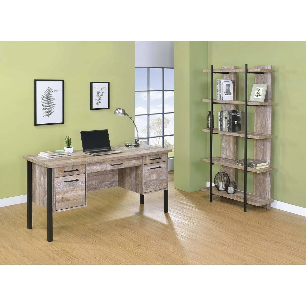 Weathered Oak 4-Drawer Office Desk G757