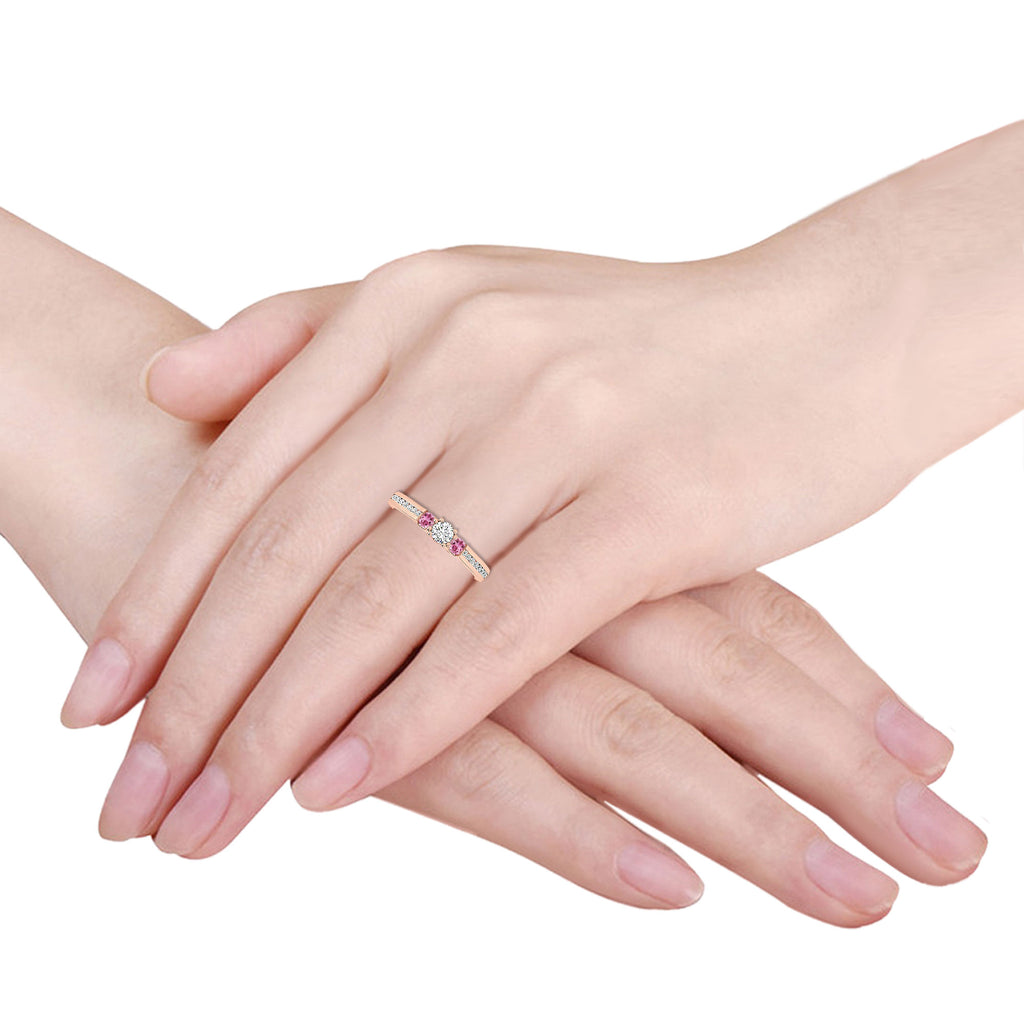 1/2 Carat 10K Rose Gold Diamond and Pink Tourmaline 3 Stone Engagement Ring A55138