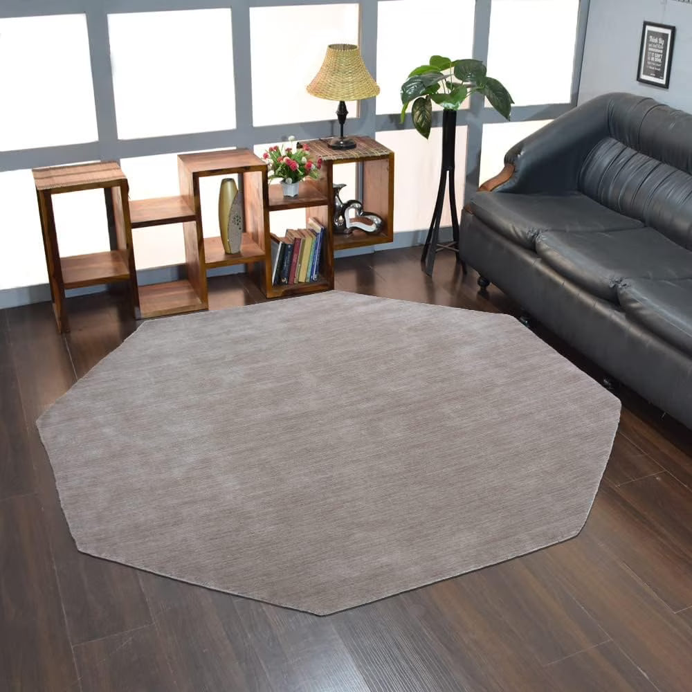 Beige Wool Octagon Area Rug I511573