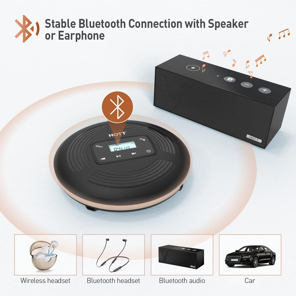 Rechargeable Portable CD Player with Bluetooth, AUX Output, FM Transmitter, Black Z1230