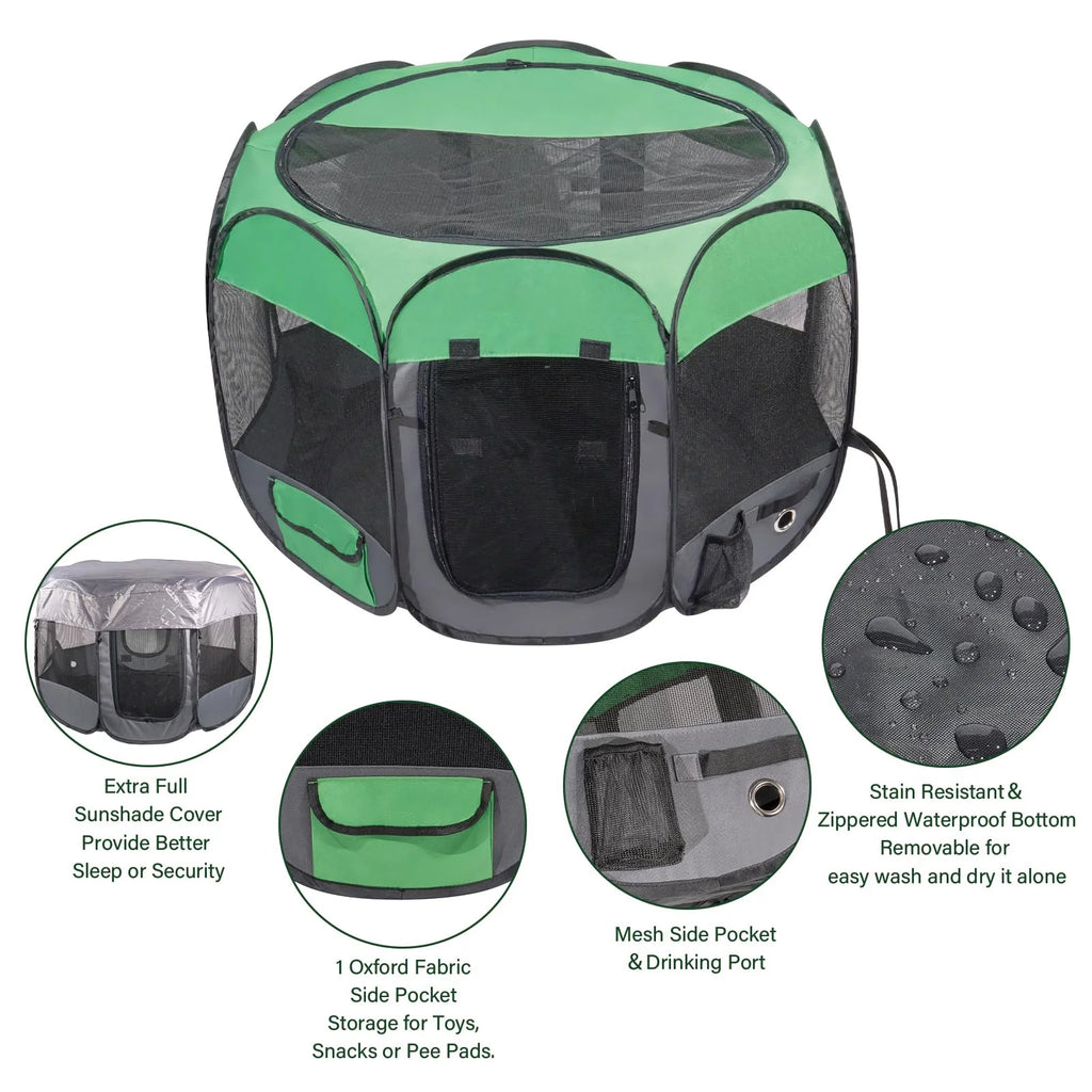 Medium Size Portable Foldable Pet Playpen with Zipper Top Cover Door I1115