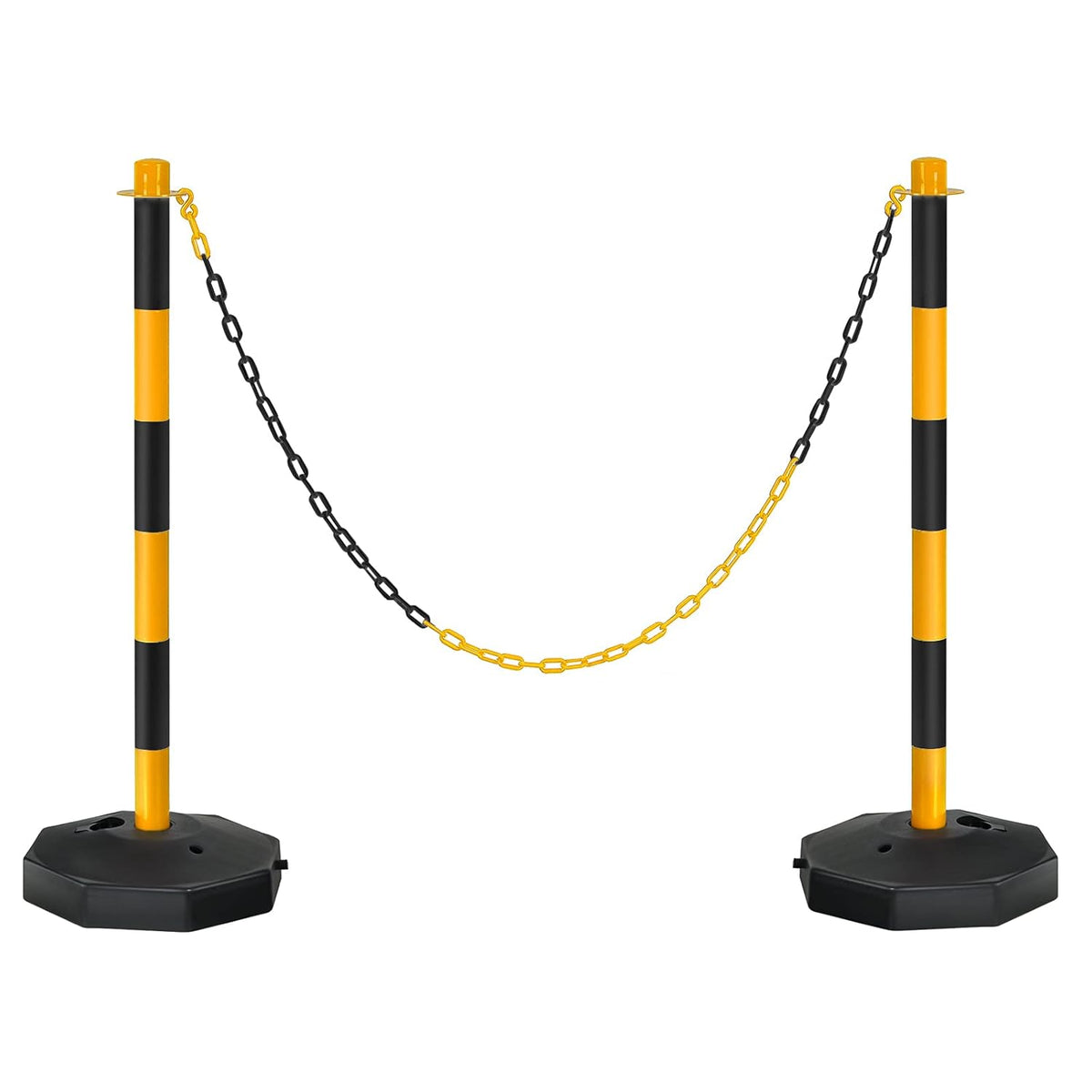 4 Pack Plastic Traffic Cones with Fillable Base and 5Ft Link Chains G7679