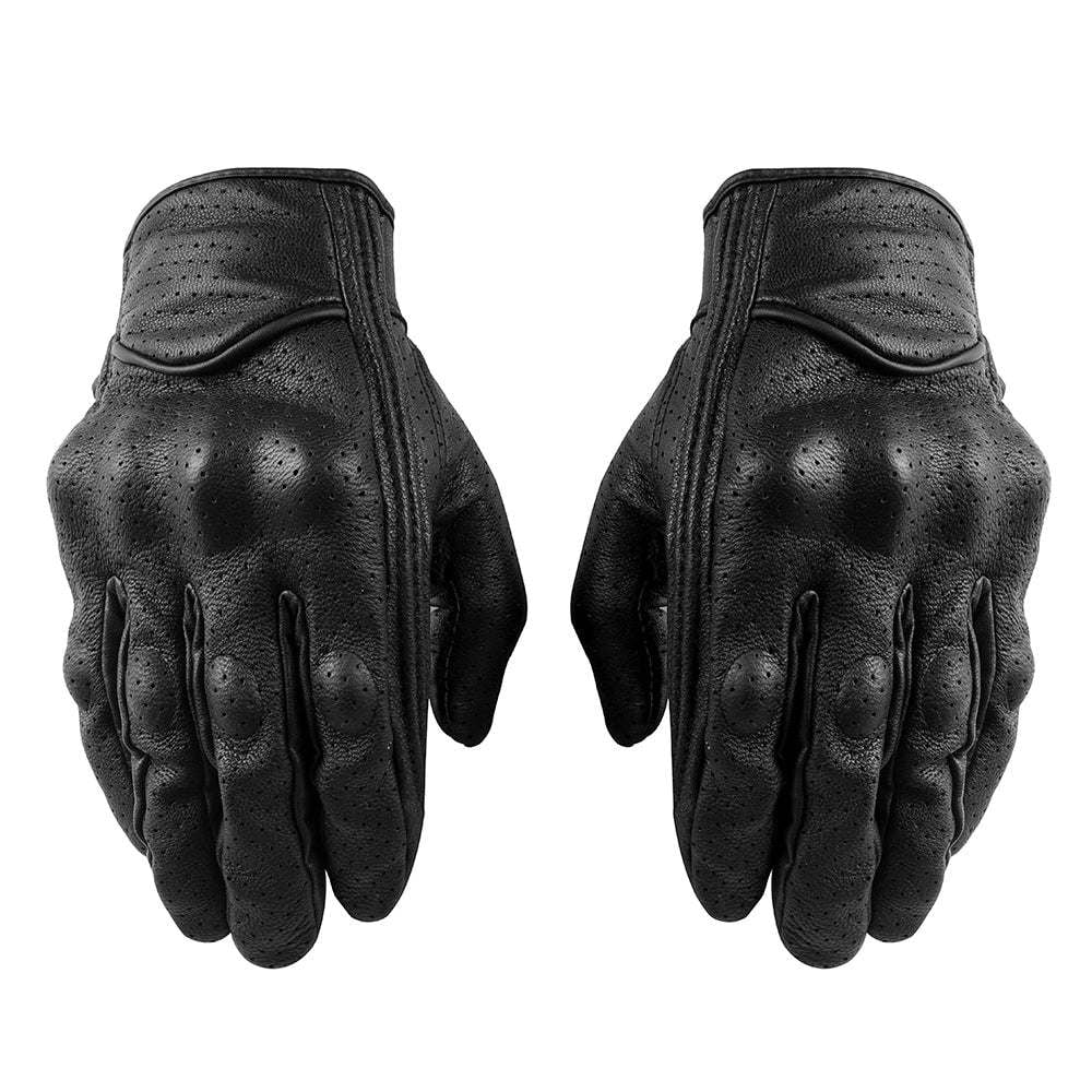 Perforated Full Finger Leather Motorcycle Gloves P13830