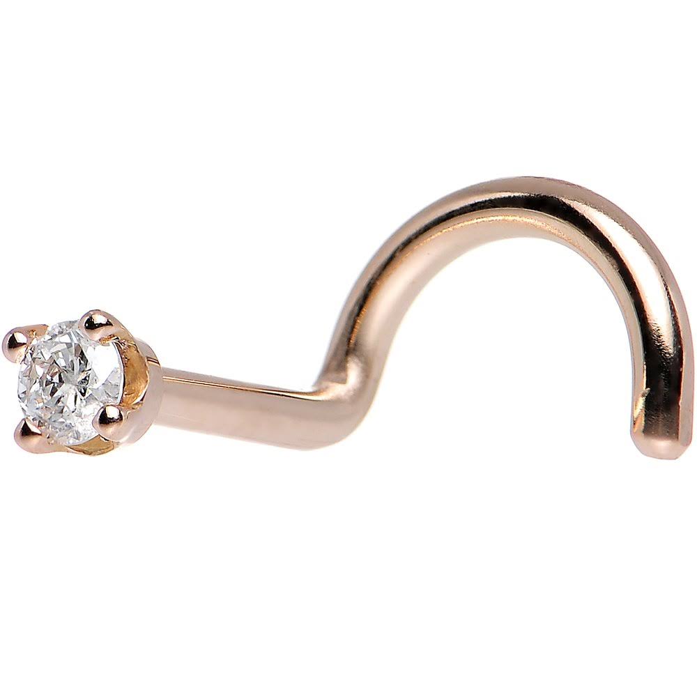 14K Rose Gold Cubic Zirconia Left Nose Stud Screw 18 Gauge 1/4x22 Y9937